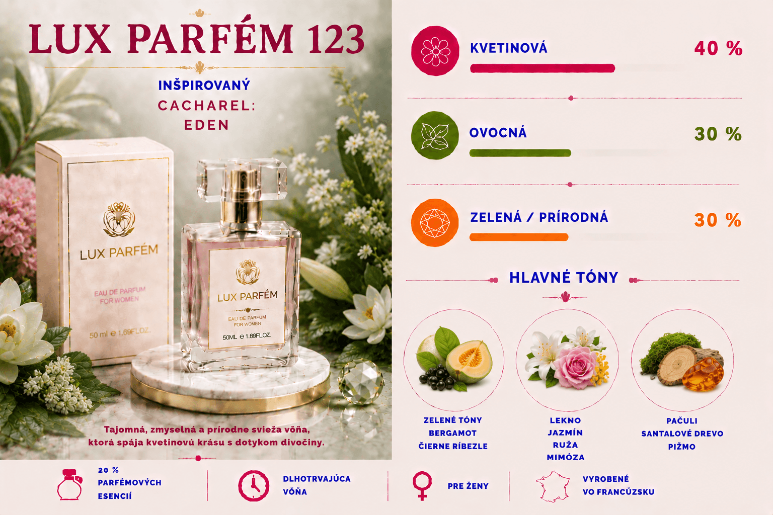 123 LUX PARFÉM – dámska vôňa inšpirovaná Cacharel: Eden